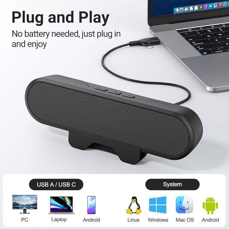 Audio Music Online Mp3 - ポータブルクリップオンUSBサウンドバー10WハイパワーHIFI PCスピーカー、ステレオベース有線サブウーファー付き MZ-630