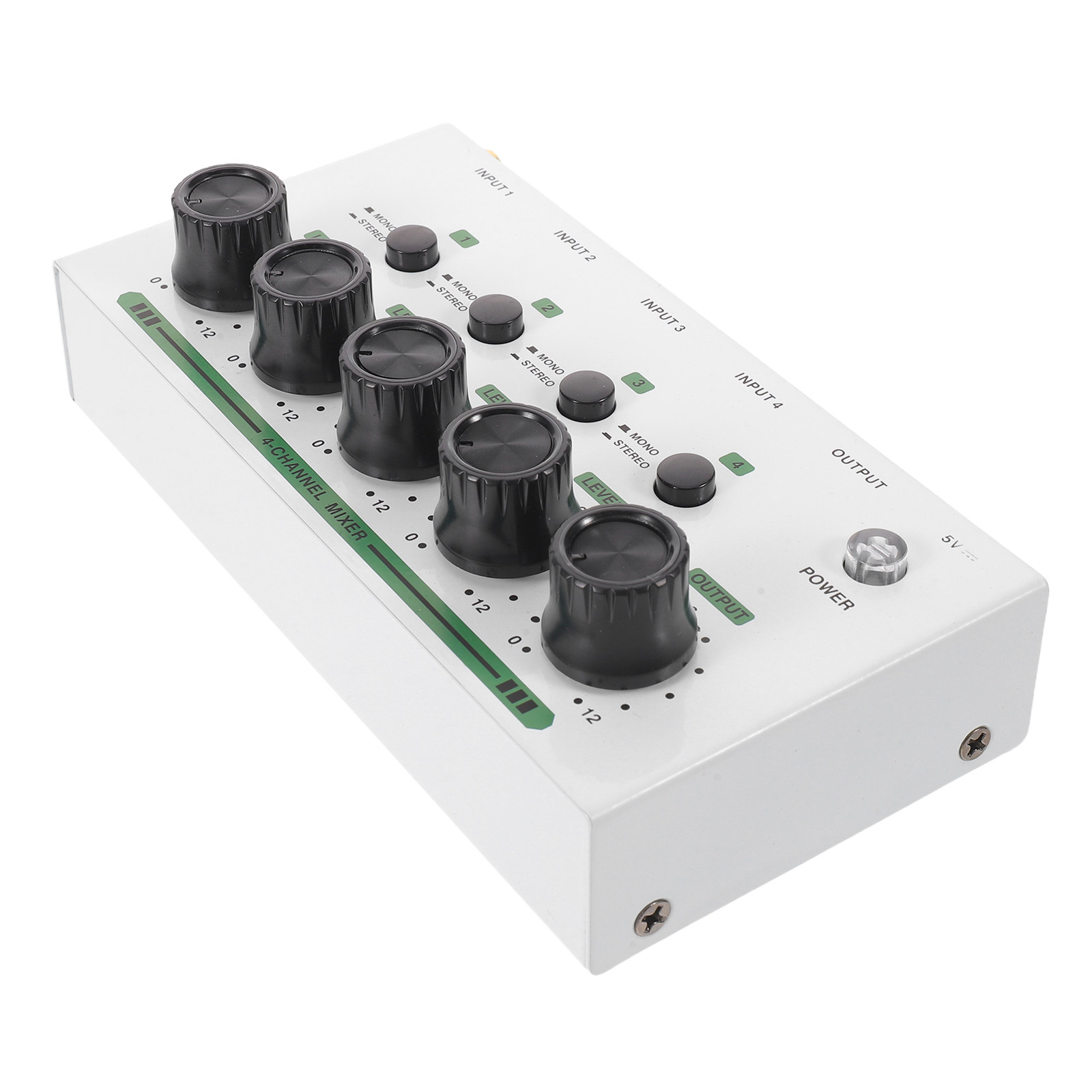 Audio Mixer 4 Channel - 4チャンネルコンパクトオーディオミキサー ホワイト プロ仕様ステレオミキサー スタジオ録音 ライブストリーミング ポッドキャスト