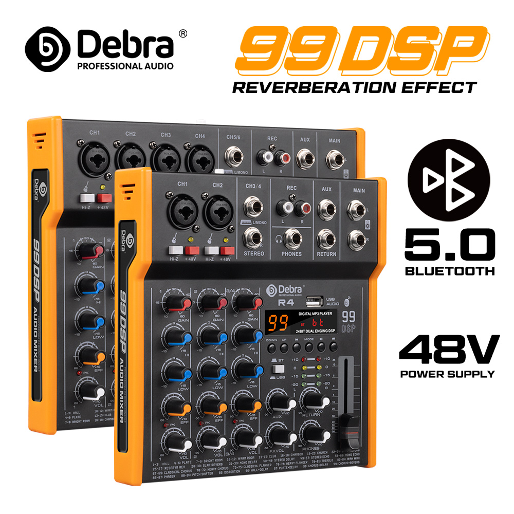 Audio Music Mixer - Debra R4/R6 6チャンネルマルチオーディオミキサー 99DSPステレオDJコントローラー 6.5mm出力 Type-cサウンドカード