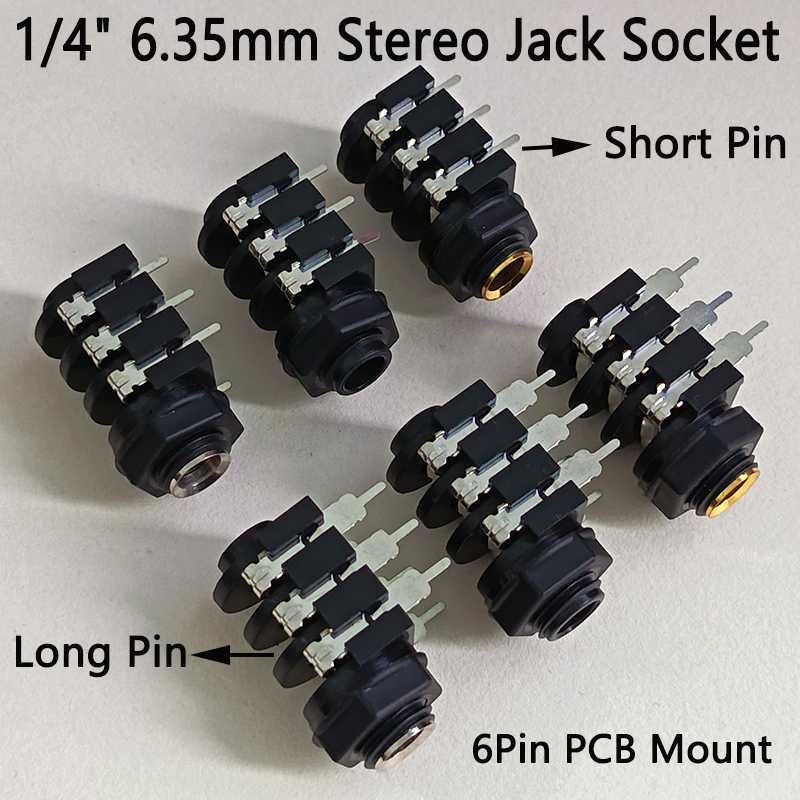Audio Music Mixer - 1/4インチ（6.35mm）TRSステレオジャックソケット、ショート/ロングピン6ピン、PCBマウントメスコネクタ、ギターアンプ、ミキサー、DJオーディオ機器用