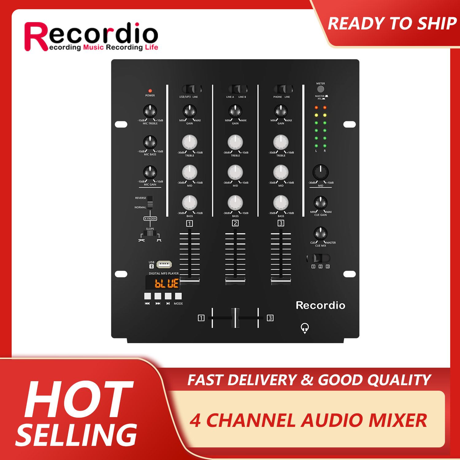 Audio Mixer 4 Channel - サウンドカード付きプロフェッショナル4チャンネルオーディオステレオミキサー、ホームKTVステージDJミキシングコンソール、GAX-DM4 OEM
