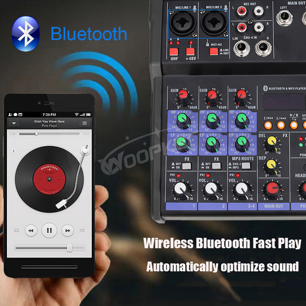 Wopker-オーディオミキサー,Bluetooth, US - Audio Mixer 4 Channel のレビューと価格