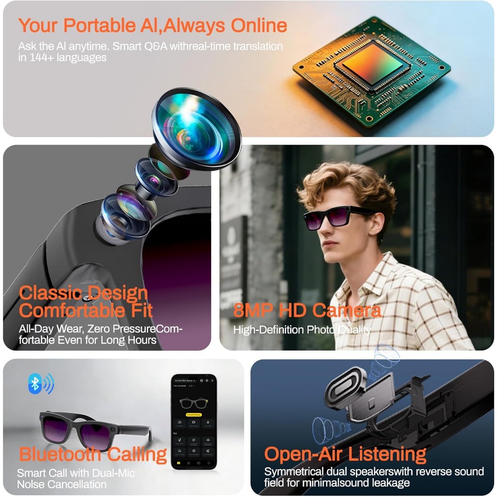 AI翻訳、Bluetooth通話、8時間音楽再生スマートグラ - Audio Musically のレビューと価格