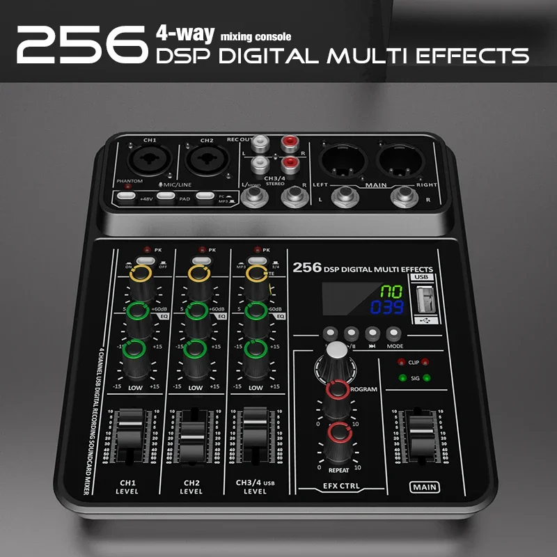 Bluetooth USB録音機能付きオーディオインターフェ - Audio Mixer 4 Channel のレビューと価格